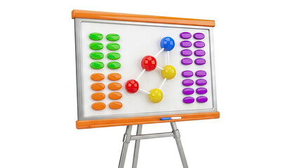 Whiteboard with Molecular Model and Colorful Magnets