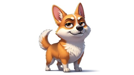 Obraz premium A charming cartoon illustration of a confident Corgi dog with a mischievous smile, standing on a clean white background.