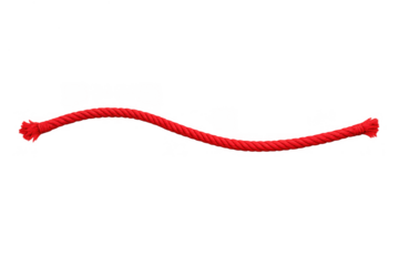 Red rope forming a wavy curved line, creating a strong connection, path, or border, on a transparent background
