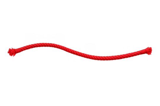 Red rope forming a wavy curved line, creating a strong connection, path, or border, on a transparent background - Powered by Adobe