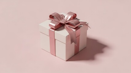 Obraz premium Gift box with ribbon and bow on pink background studio shot
