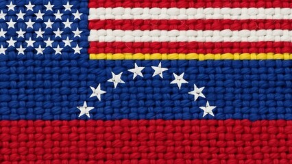Woven Fabric Banner: US & Venezuela Flag Threads Intertwined - Shared Heritage Texture
