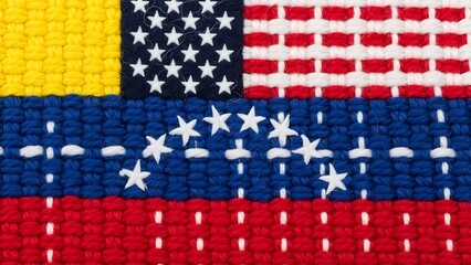 Woven Fabric Banner: US & Venezuela Flag Threads Intertwined - Shared Heritage Texture
