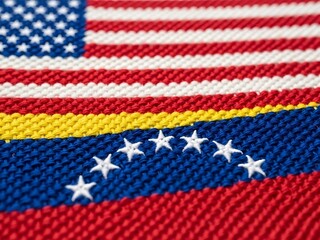 Woven Fabric Banner: US & Venezuela Flag Threads Intertwined - Shared Heritage Texture
