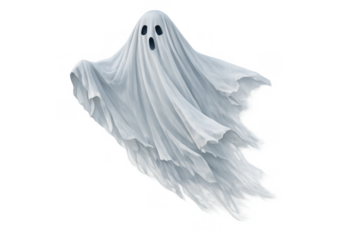 White ghost floating with an open mouth on transparent background creating a spooky halloween and horror theme
