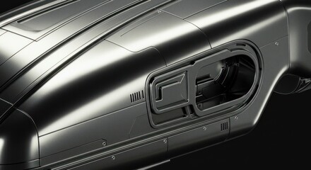 Naklejka premium Metallic futuristic surface detail chrome texture with abstract industrial design elements