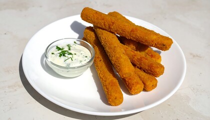 Delicious Fried Mozzarella Sticks with Creamy Dipping Sauce.