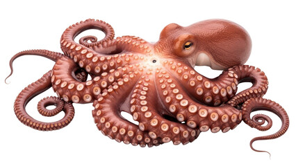 Fresh raw brown octopus with curled tentacles isolated PNG with Transparent Background