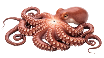 Fresh raw brown octopus with curled tentacles isolated PNG with Transparent Background
