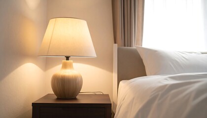 Cozy Bedroom Interior with Bedside Lamp and Soft Lighting.