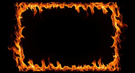 A rectangular frame of vibrant orange and yellow flames on a black background