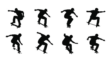 Skateboarders in motion a series of silhouette poses capturing dynamic action © JASMIN