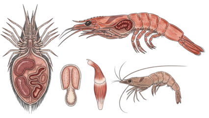 Shrimp Anatomy Diagram Vector Illustration Set isolated PNG with Transparent Background