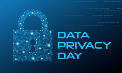January 28 Data Privacy Day Poster | Low Poly Style Design | Cyber Security & Personal Data Protection Vector Isolated on Geometric Background