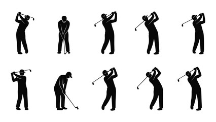 Silhouette illustrations depicting a golfer s swing in various stages of motion