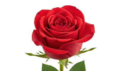 Naklejka premium Single Red Rose Flower Bud with Green Stem isolated PNG with Transparent Background