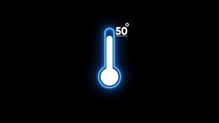 Glowing Blue Thermometer with 50 Degree Temperature Reading on Black Background heat weather