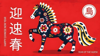 Obraz premium Chinese new year horse greeting card design