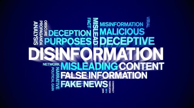 Disinformation animated word cloud-text design animation tag kinetic typography seamless loop.