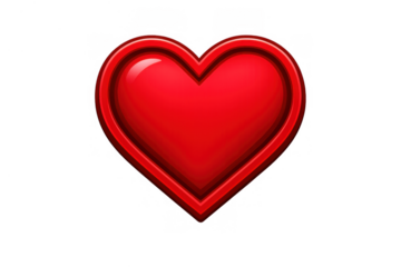 Red glossy heart icon button 3d rendering symbolizing love romance passion and valentine's day on transparent background