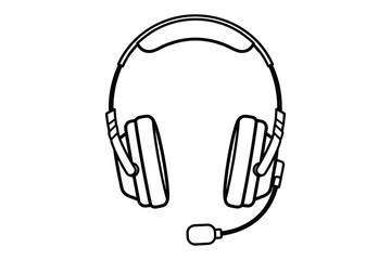 Obraz premium Outline illustration of a modern headset with a boom microphone, perfect for gaming, communication, and audio recording