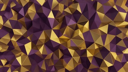 Luxurious abstract low poly geometric background featuring rich purple and shimmering golden triangles creating a modern faceted mosaic texture - Powered by Adobe