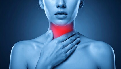 Woman with Sore Throat - Health and Medical Concept.