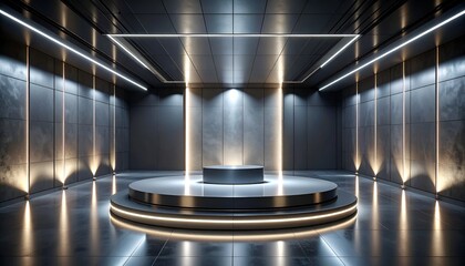 Futuristic stage with lighting and platform, interior architecture
