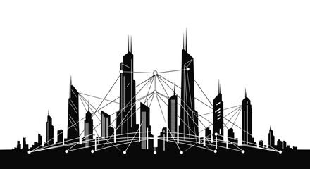 Naklejka premium City skyline with skyscrapers and bridge.