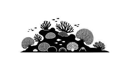Coral Reef with Sea Creatures Silhouette. © AHMAD