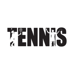 Tennis sport illustration with athlete silhouette and bold typography design © Mst