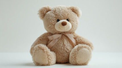 Obraz premium Soft plush teddy bear toy for kids cute and cuddly stuffed animal gift on white background for baby shower