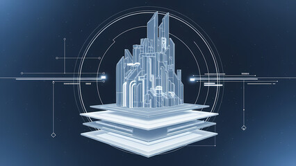 Futuristic digital cityscape with abstract geometric architecture design