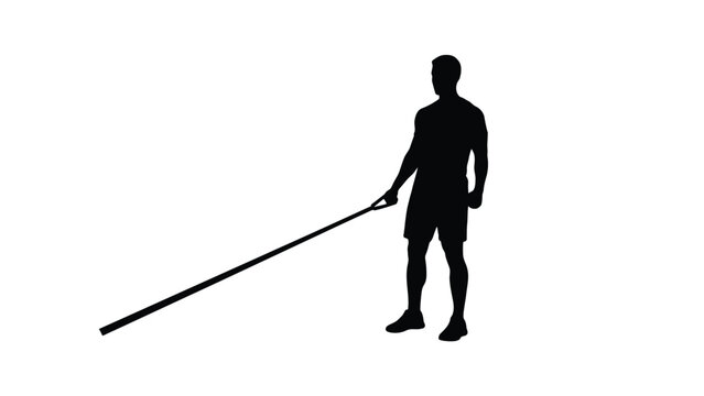 Man holding a long pole or stick white with silhouette and fitness and sports on whit background