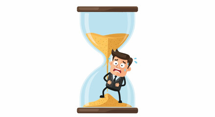 Fototapeta premium Stressed Businessman Character Trapped Inside Hourglass Representing Deadlines and Time Management Crisis
