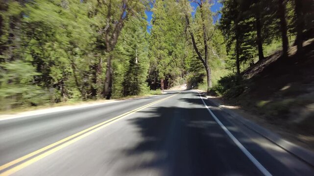 Kings Canyon Scenic Byway West Section 22 Eastbound MultiCam Front View Big Stump Grove Driving Plate California USA