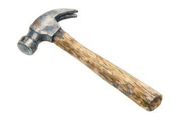 Hand tool, claw hammer with wooden handle, illustrating diy, construction, repair, and home improvement concepts on transparent background