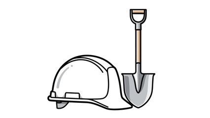 Cartoon Construction Helmet and Shovel Illustration