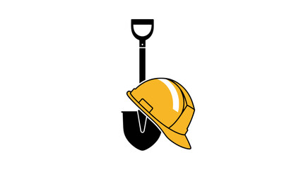 Cartoon Shovel with Yellow Hard Hat Symbolizing Construction Safety