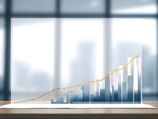 Graph of investment trends over time, office background with blank upper area