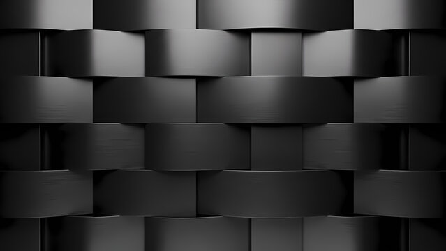Abstract black 3D geometric pattern with woven texture