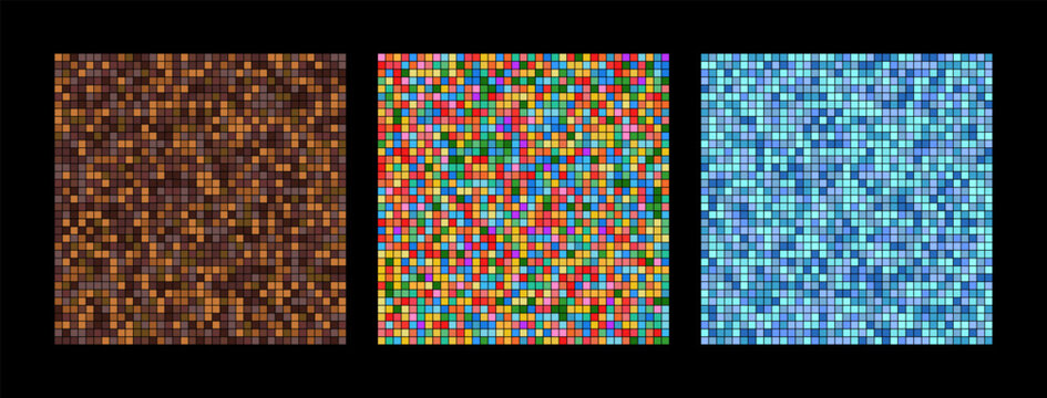 Retro game seamless vector tile texture. Colors: aqua, blue, green, yellow, red, and chocolate. Suitable for school, kindergarten, children, kids teture, disco ball and swiming pool patterns