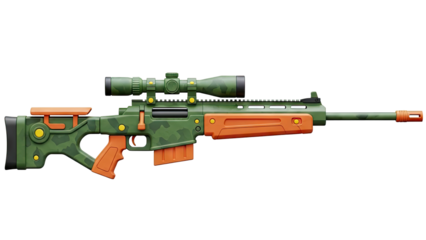 Stylized Sniper Rifle with Camouflage and Orange Accents