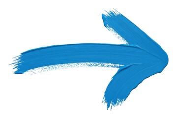 Bright blue paint stroke creatively shaped like a distinct arrow pointing towards the right direction