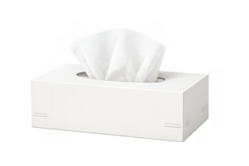 White facial tissue paper box with soft napkins for hygiene, cold, flu, and allergy season against transparent background