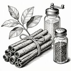 Ceylon cinnamon stickes on white background