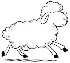 Obraz premium Agile Sheep: An outline illustration of a playful lamb leaps and bounds, embodying freedom and spirited vitality.