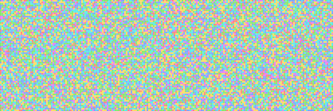 Seamless vector design with colorful tiles blue, green, yellow, pink, purple, orange. Retro game texture, perfect for school, kids, kindergarten, disco ball, and swimming pool themes.