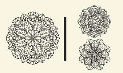 Hand-drawn doodle mandala bundle with detailed floral and abstract circular designs. Decorative vector ornament set. © MohammadShahedul