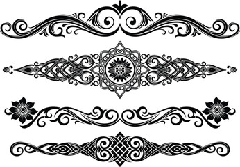 Fototapeta premium Ornamental divider and flourish border set, vintage decorative elements collection, elegant black and white vector illustration